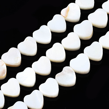 Natural Freshwater Shell Beads Strands, Heart, 8x8x3mm, Hole: 0.8mm, about 44pcs/strand, 14.37 inch(36.5~37cm)
