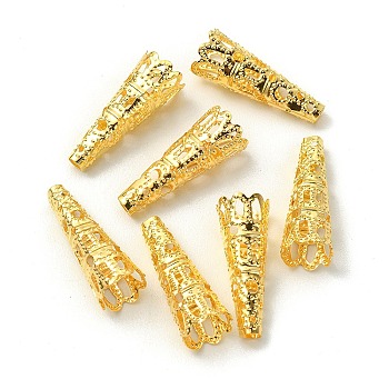 100Pcs Iron Filigree Bead Cones, Golden, 22x8~9mm, Hole: 2.5~3mm