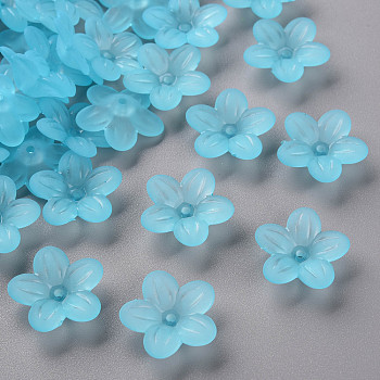 Frosted Acrylic Bead Caps, 5-Petal, Flower, Deep Sky Blue, 19.5x20x5.5mm, Hole: 1.6mm, about 740pcs/500g