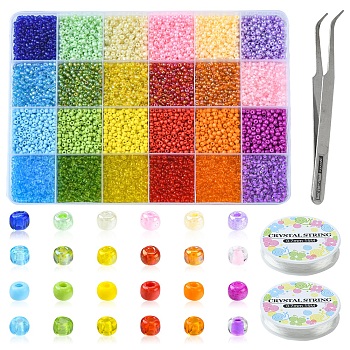DIY Stretch Bracelet Making Kit, Including Round Glass Seed Beads, Tweezers, Elastic Thread, Mixed Color, Seed Beads: 4539Pcs/set