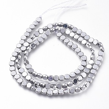 Non-magnetic Synthetic Hematite Beads Strands, Vacuum Plating(Color Retention for 3 Years), Flat Round, Platinum Plated, 4x2mm, Hole: 1mm, about 100pcs/strand, 16.14 inch(41cm)