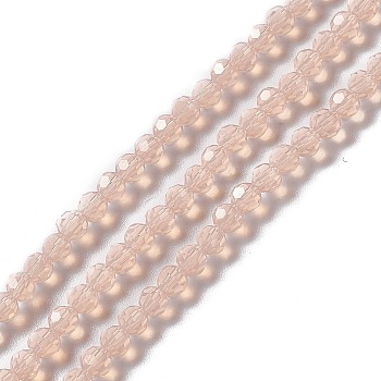 Faceted(32 Facets) Glass Beads Strands, Round, PeachPuff, 4mm, Hole: 1mm, about 99~107pcs/strand, 14.09~15.43''(35.8~39.2cm)