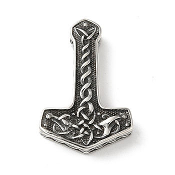 304 Stainless Steel Manual Polishing Pendants, Thor's Hammer, Antique Silver, 35x24x8mm, Hole: 4.5mm