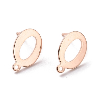 201 Stainless Steel Stud Earring Findings, with Horizontal Loop and 316 Stainless Steel Pin, Oval, Real Rose Gold Plated, 14x9mm, Hole: 1mm, Pin: 0.7mm