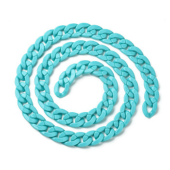 Handmade Opaque Acrylic Curb Chains, Twisted Chain, Oval, for Jewelry Making, Sky Blue, Link: 30x21x6mm, 39.37 inch(1m)/strand