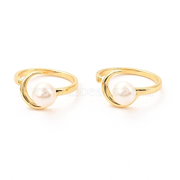 Brass Cuff Rings, Open Rings, with Natural Fresh Water Pearl, Long-Lasting Plated, Real 18K Gold Plated, US Size 9 1/4(19.1mm)(RJEW-D113-01G)