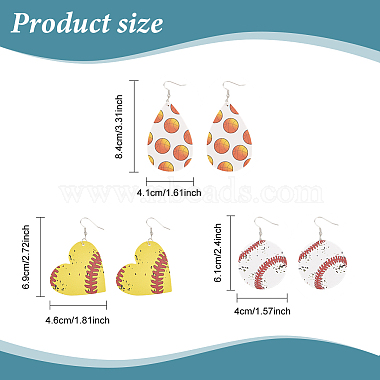 anattasoul 8 пары 8 стильные серьги с подвесками из искусственной кожи для бейсбола(EJEW-AN0001-39)-2