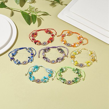 7pcs 7 conjunto de pulseras de cuentas trenzadas de vidrio y mal de ojo de murano de color(BJEW-JB08907)-4