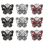 30Pcs 3 Colors Alloy Enamel Pendants, Antique Silver, Butterfly with Skull Charm, Mixed Color, 20.5x23x4mm, Hole: 1.2mm, 10pcs/color(ENAM-CJ0004-23)