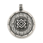 Viking 316 Surgical Stainless Steel Pendants, Flat Round with Knot Charm, Antique Silver, 42.5x34x7mm, Hole: 5mm(STAS-E212-76AS)