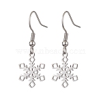 Non-Tarnish Hollow Christmas Snowflake 201 Stainless Steel Dangle Earrings for Women, Stainless Steel Color, 35x12.8mm, 5Pair/set(EJEW-JE05875-S)