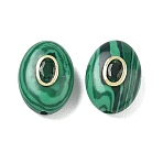 Synthetic Malachite Beads, Flat Oval with Brass Pave Cubic Zirconia Findings, Golden, 18.5x13.5x9mm, Hole: 1.8mm(GG-CBA75E3-11)