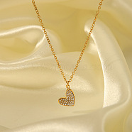 Stainless Steel Rhinestone Heart Pendant Necklaces for Women, Real 18K Gold Plated, 16.14 inch(41cm)(VM2670-2)