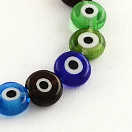 Flat Round Handmade Evil Eye Lampwork Beads, Mixed Color, 6x3mm, Hole: 0.5mm, about 65pcs/strand, 14.1 inch(LAMP-R116-05)