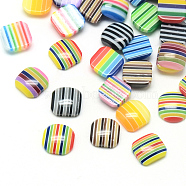 Resin Striped Cabochons, Square, Mixed Color, 8x8x3mm(CRES-S614)