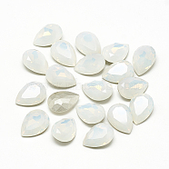 DIY Pointed Back K9 Glass Rhinestone Cabochons, Random Color Back Plated, Faceted, teardrop, White Opal, 14x10x4mm(RGLA-T052-10x14-101)