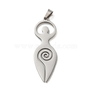 304 Stainless Steel Pendants, Laser Cut, Wicca Spiral Goddess Charm, Stainless Steel Color, 42x13.5x1mm, Hole: 6x3mm(STAS-O005-06P)
