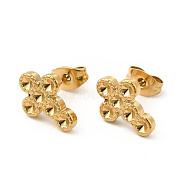 Ion Plating(IP) 304 Stainless Steel Stud Earring Findings, Earring Settings for Rhinestone, Cross, Real 18K Gold Plated, 12.5x9.5mm, Pin: 0.7mm, Fit for Rhinestone: 1.8mm(STAS-E180-02G)
