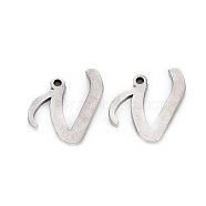 201 Stainless Steel Charms, Laser Cut, Stainless Steel Color, Letter.V, 11x12x1mm, Hole: 1mm(STAS-R105-V)