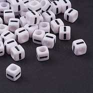 Chunky Letter I Acrylic Cube Beads for Kids Jewelry, Horizontal Hole, White, Size: about 7mm wide, 7mm long, 7mm thick, hole: 3.5mm, about 200pcs/50g(X-PL37C9129-I)