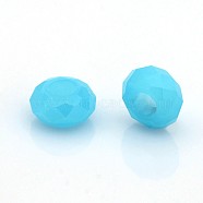 Imitation Jade Glass European Beads, Large Hole Rondelle Beads, Faceted, Light Sky Blue, 14x7mm, Hole: 6mm(GPDL-J027-02)