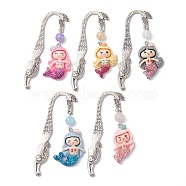 Mermaid Resin Pendant Bookmarks, with Synthetic Crackle Quartz Bead, Mixed Color, 78.5mm(AJEW-JK00269)