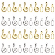 20Pcs 2 Colors Tibetan Style Alloy Hook and Eye Clasps, for Jewelry Making Findings, Antique Silver & Antique Golden, Vortex: 25.5x13.5x1.5mm, Hole: 2mm, Oval: 16.5x6x1mm, Hole: 2mm, 10pcs/color(FIND-YW0003-89)