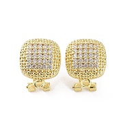 Square Brass Micro Pave Cubic Zirconia Stud Earrings Finding, with Horizontal Loops, Cadmium Free & Lead Free, Real 18K Gold Plated, 16x13.5mm, Hole: 1.6mm, Pin: 0.8mm(KK-E083-03G)
