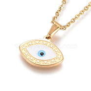 304 Stainless Steel Enamel Pendant Necklaces, with Cable Chains and Lobster Claw Clasps, Horse Eye, Evil Eye, Golden, 17.6 inch(44.8cm), 1.5mm(NJEW-F275-38G)