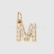 Stainless Steel Cubic Zirconia Pendants with Jump Rings, Real 14K Gold Plated, Long-Lasting Plated, Letter M, 8mm(X-FIND-PW0024-08M)