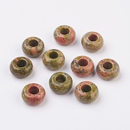 Natural Unakite European Beads, Large Hole Beads, Rondelle, 14x7~8mm, Hole: 6mm(G-G740-14x8mm-16)