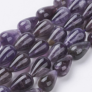 Natural Amethyst Beads Strands, teardrop, 16x10.5mm, Hole: 1.2mm, about 25pcs/strand, 15.3 inch(39cm)(G-J374-13)