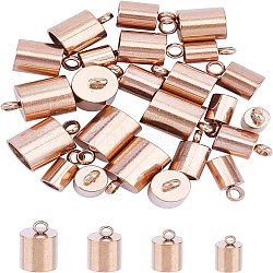 304 Stainless Steel Cord Ends, End Caps, Column, Rose Gold, 8~11x4~7mm, Hole: 2~3mm, Inner Diameter: 3~6mm, 24pcs/box(STAS-UN0011-71RG)