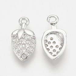 Brass Micro Pave Cubic Zirconia Charms, Strawberry, Nickel Free, Real Platinum Plated, 12x6x2mm, Hole: 1mm(ZIRC-Q014-021P)