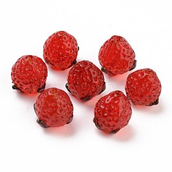 Handmade Bumpy Lampwork Beads, Strawberry, Red, 14~15x12.5x12.5mm, Hole: 1.2mm(X-LAMP-S194-012)
