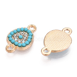 Alloy Rhinestone Links Connectors, with Resin, Drop, Dark Turquoise, Light Gold, 17x11x2.5mm, Hole: 1.5mm(ALRI-T004-32LG)