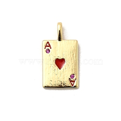 Rack Plating Brass Pendants, with Cubic Zirconia and Enamel, Rectangle with Playing Card Charm, Long-Lasting Plated, Lead Free & Cadmium Free, Real 18K Gold Plated, 19.5x10.5x3.5mm, Hole: 4x2.5mm(X1-KK-A268-01G-04)