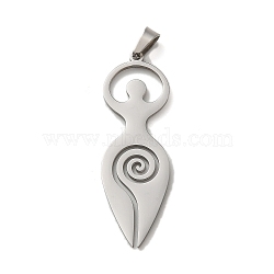 Non-Tarnish 304 Stainless Steel Pendants, Laser Cut, Wicca Spiral Goddess Charm, Stainless Steel Color, 42x13.5x1mm, Hole: 6x3mm(STAS-O005-06P)