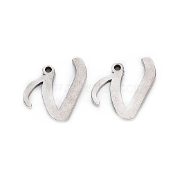 Tarnish Resistant 201 Stainless Steel Charms, Laser Cut, Stainless Steel Color, Letter.V, 11x12x1mm, Hole: 1mm(STAS-R105-V)