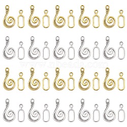 20Pcs 2 Colors Tibetan Style Alloy Hook and Eye Clasps, for Jewelry Making Findings, Antique Silver & Antique Golden, Vortex: 25.5x13.5x1.5mm, Hole: 2mm, Oval: 16.5x6x1mm, Hole: 2mm, 10pcs/color(FIND-YW0003-89)