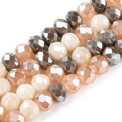 Electroplate Glass Beads Strands, Faceted(32 Faceted), Rondelle, PeachPuff, 5.5~6x4.5~5mm, about 84~87pcs/strand, 16.34~17.6''(41.5~44cm)(GLAA-T023-D16-06)