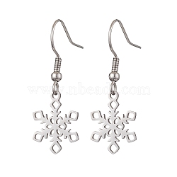 Non-Tarnish Hollow Christmas Snowflake 201 Stainless Steel Dangle Earrings for Women, Stainless Steel Color, 35x12.8mm, 5Pair/set(EJEW-JE05875-S)