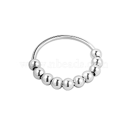 Brass Finger Rings, Rotating Beaded Ring for Calming Worry, Silver, US Size 6(16.5mm)(RJEW-L108-01A-P-1)