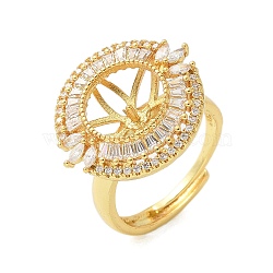 Flat Round Brass Micro Pave Cubic Zirconia Adjustable Ring Settings, for Half Drilled Beads, Rack Plating, Long-Lasting Plated, Lead Free & Cadmium Free, Golden, Inner Diameter: 17.4mm, Tray: 19x21.5mm, Pin: 3x0.8mm(KK-K297-06G)