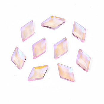 Glass Rhinestone Cabochons, Nail Art Decoration Accessories, Faceted, Rhombus, Pink, 6.5x4x1.5mm