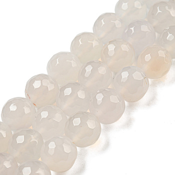 Natural White Agate Beads Strands, Faceted, Round, WhiteSmoke, 10mm, Hole: 1.2mm, about 38pcs/strand, 15 inch