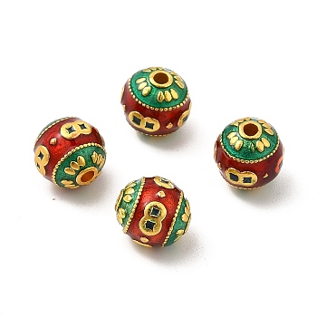 Alloy Beads, with Enamel, Round with Coins, Golden, Red, 9mm, Hole: 1.8mm
