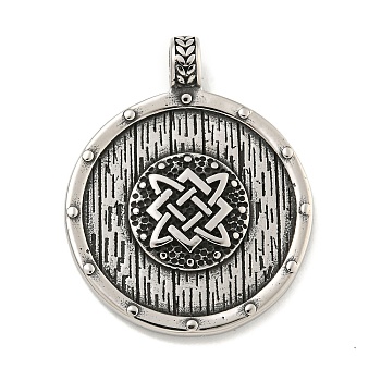 Viking 316 Surgical Stainless Steel Pendants, Flat Round with Knot Charm, Antique Silver, 42.5x34x7mm, Hole: 5mm