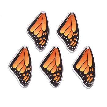 Printed Translucent Acrylic Pendants, Butterfly, Orange, 35x19x2mm, Hole: 1.5mm