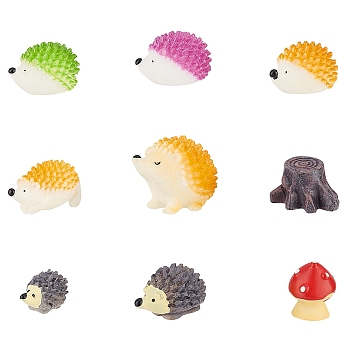 Hedgehog Shape Resin Animal Model Ornaments, for Fleshy Bonsai Outdoor Garden Accessories Display Decoration & Stump Shape Resin Model Ornaments, Mixed Color, 25x18x16mm